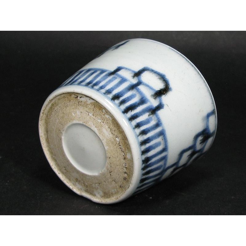 古伊万里 染付 亀甲文 見込み五弁花 蛇の目高台 蕎麦猪口 (22) : SK