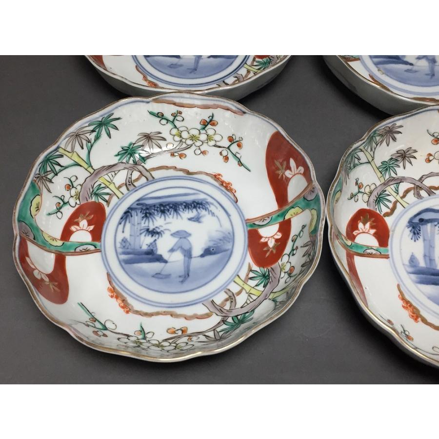 古伊万里 二重角富紋 錦松竹梅 直径15cm なます皿 3枚セット (24) : SK