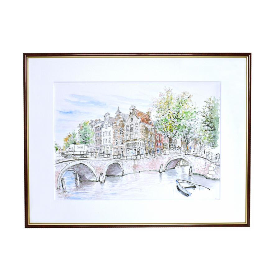 009】水彩(葦ペン画) 原画「オランダ・アムステルダムの風景