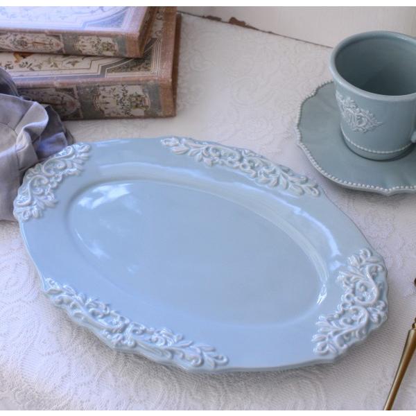 オーバルプレート 楕円皿 アンティーク風 洋食器 ミニョン ブルー
