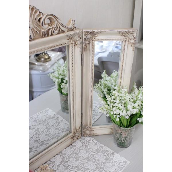 三面鏡 スタンドミラー ミラー ホワイト 置き型 鏡 卓上 ドレッサー