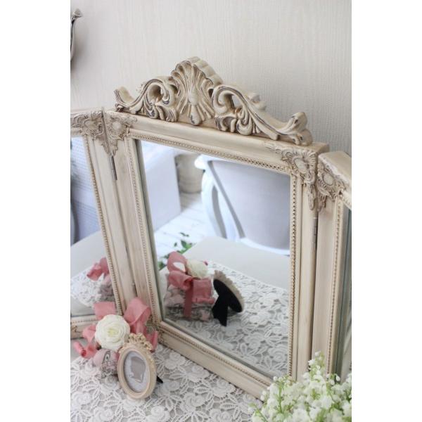 三面鏡 スタンドミラー ミラー ホワイト 置き型 鏡 卓上 ドレッサー