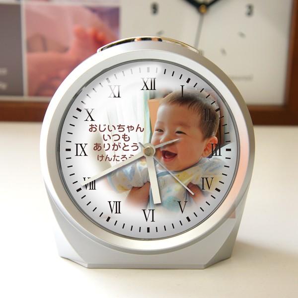 丸型目覚まし時計 置時計 名入れ 写真 オリジナル オーダーメイド 誕生