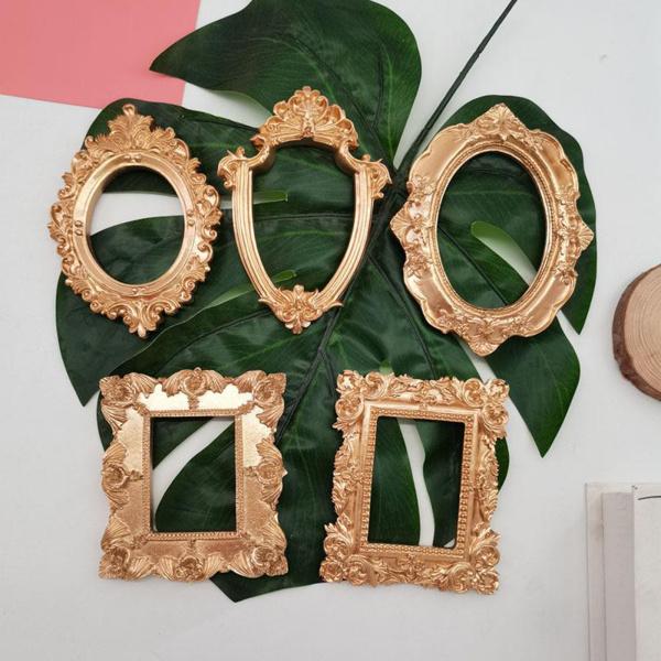 ヴィンテージフォトフレーム刻まれたレース樹脂ミニ額縁写真小道具楕円