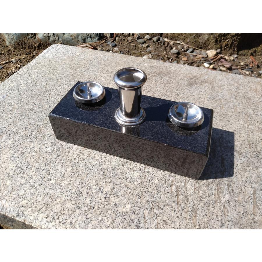 黒御影石製線香立て・ロウソク立てセット（お墓用） 黒御影石香炉 お墓