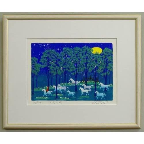 九馬 九頭馬 白馬 絵画 開運 絵 馬の絵 額装付き 風水 運気アップ 版画