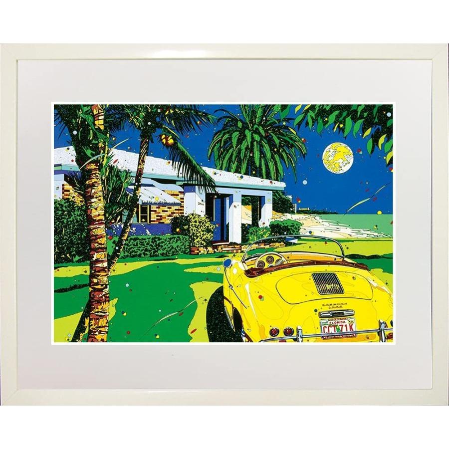新品 鈴木英人 アメ車 アメリカ車 現代アート マイアミムーン 額装付き