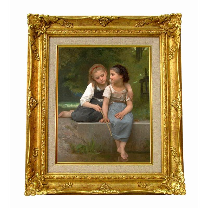 世界の名画 ブクロー 蛙釣り ジクレーキャンバス複製画 豪華額装品