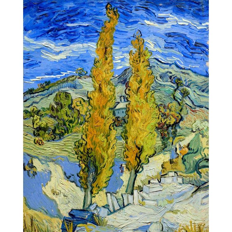 世界の名画 ゴッホ 丘を抜ける道の2本のポプラ ジクレーキャンバス複製