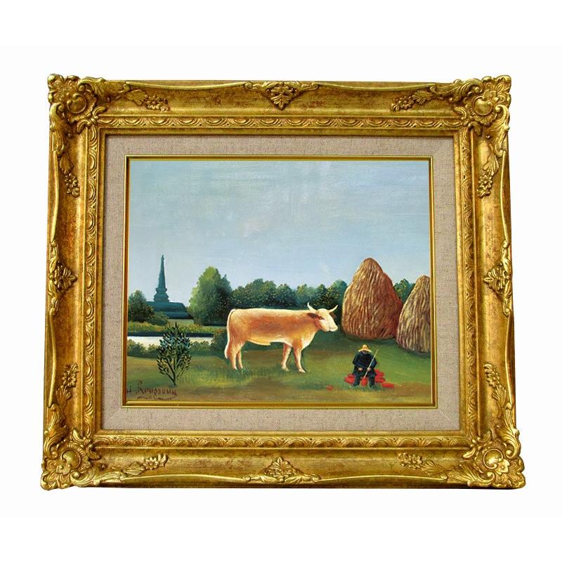 世界の名画 ルソー 牛のいる風景 ジクレーキャンバス複製画 豪華額装品