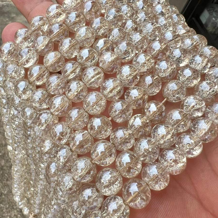 虹入り シャンパンオーラ クラック水晶 8mm 連売り 40cm シャンパン
