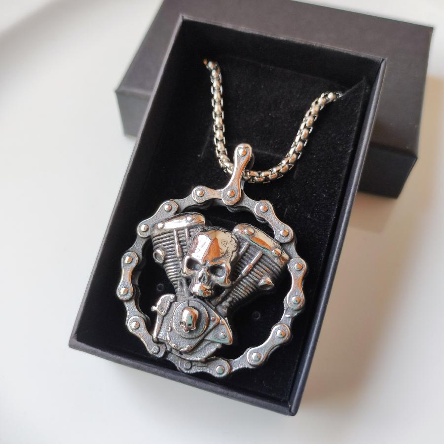 ネックレス スカル ロック V-twin ハーレーダビッドソン ステンレス製