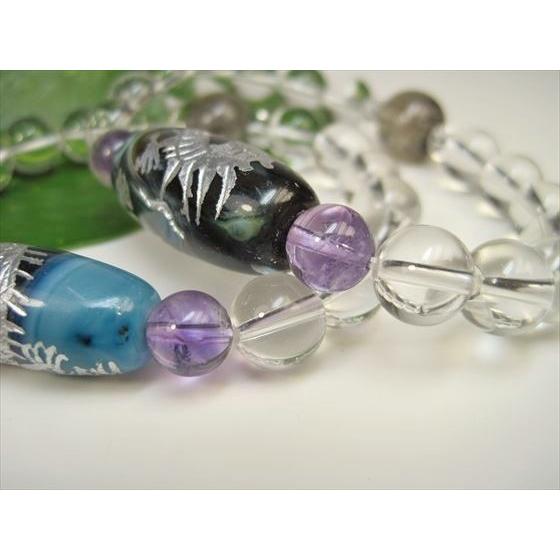ブレスレット 手彫り龍神天珠 水晶 青縞メノウ シルバー : 天然石のお