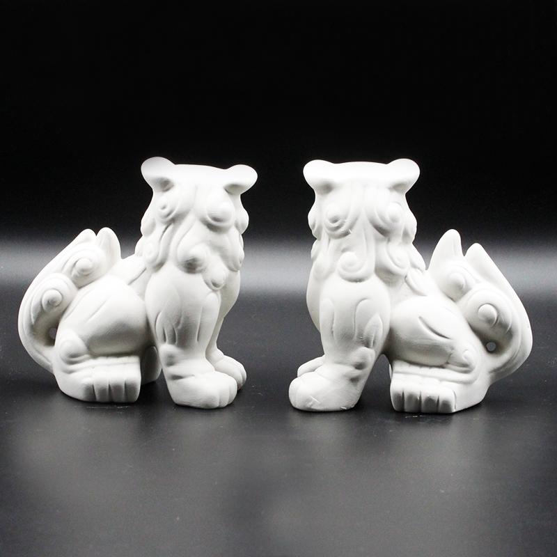 魔除け 赤眼 白シーサー 1対セット 素焼き陶器製 風水グッズ 開運