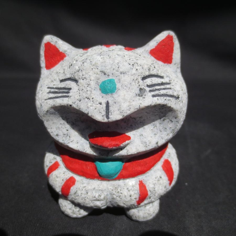 開運 笑福 笑うねこ 招き猫 置物 御影石 招福 ねこ Cat ネコ 猫