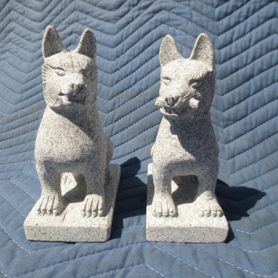 きつね キツネ 一対 5寸 お稲荷 お狐様 置物 石 御影石 : 石材店