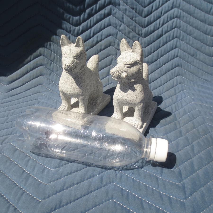 きつね キツネ 一対 5寸 お稲荷 お狐様 置物 石 御影石 : 石材店