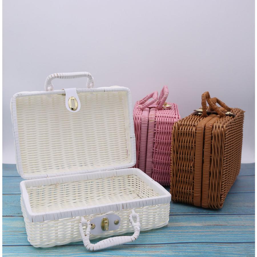 かごバッグ トランク ピクニック 籐 ラタン 鍵付き 収納 収納ボックス