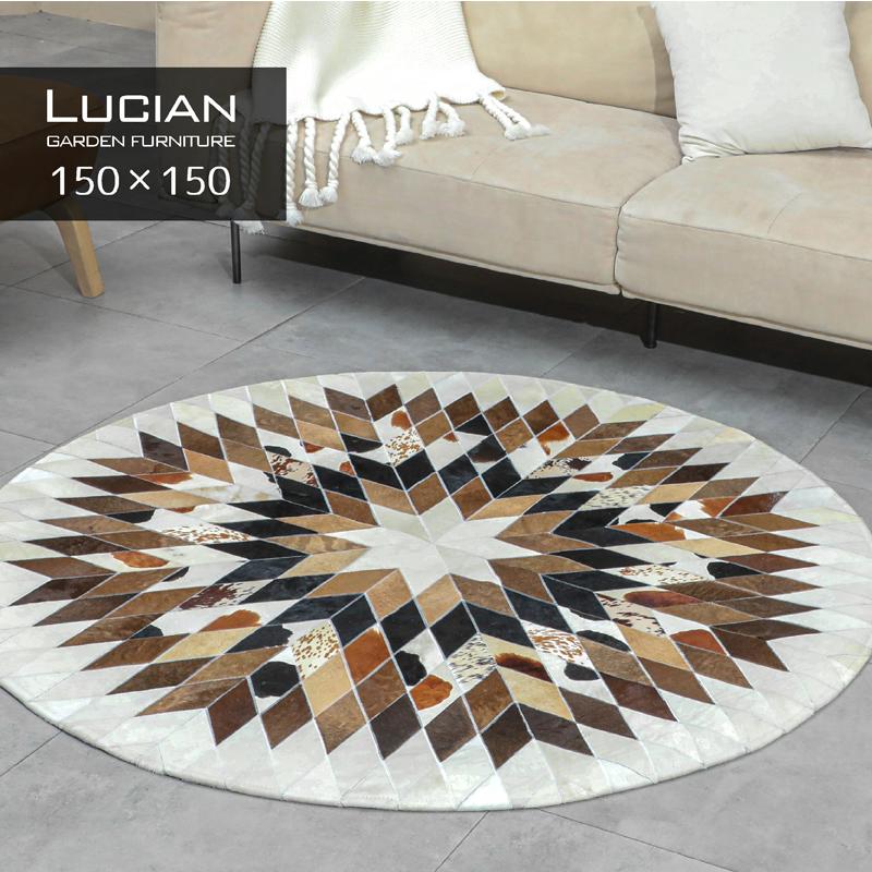 ラグ 本革 牛革 ラグマット ハラコラグ 丸形 円形 天然皮革 高級ラグ