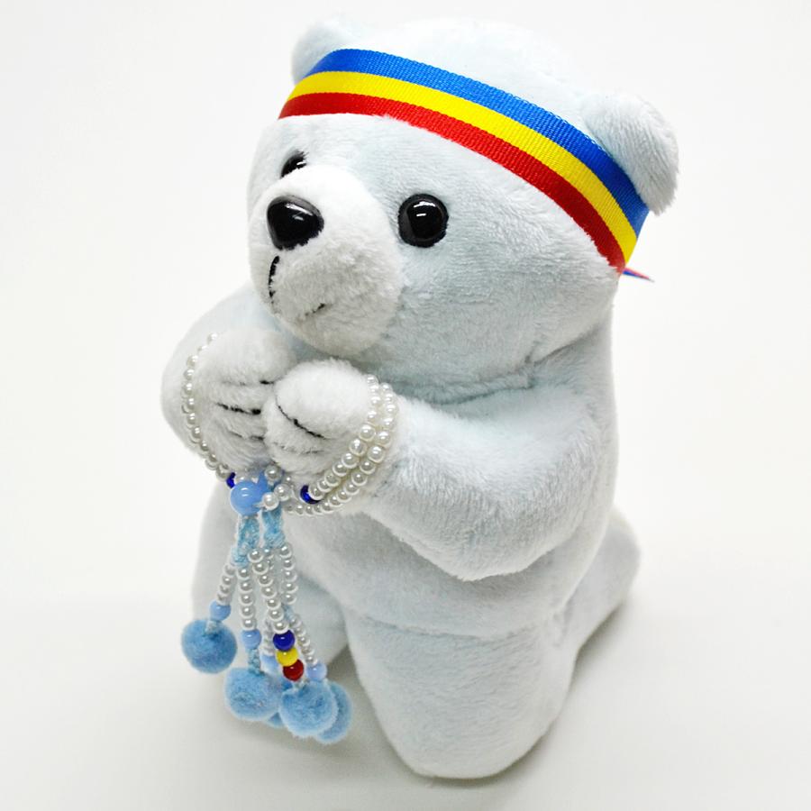 ブルー念珠付きお祈りクマさん 051 ホワイト ピンク ブルー ブラウン