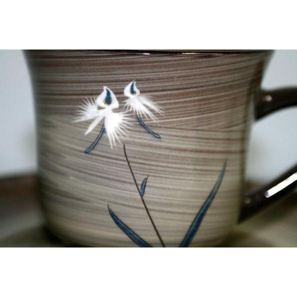 現川焼 臥牛窯「 サギ草朝顔型珈琲碗皿1客」 十三代横石臥牛（お