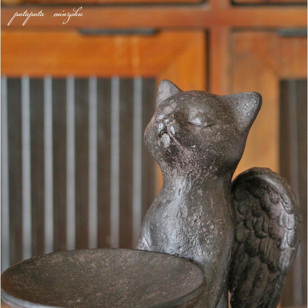 天使 ねこ トレイ オブジェ アンティーク調 ガーデニング キャット