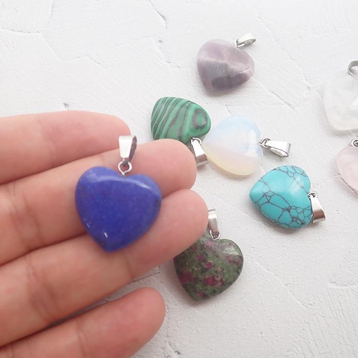 天然石 ハート型 チャーム ペンダントトップ 20×20mm ステンレス金具