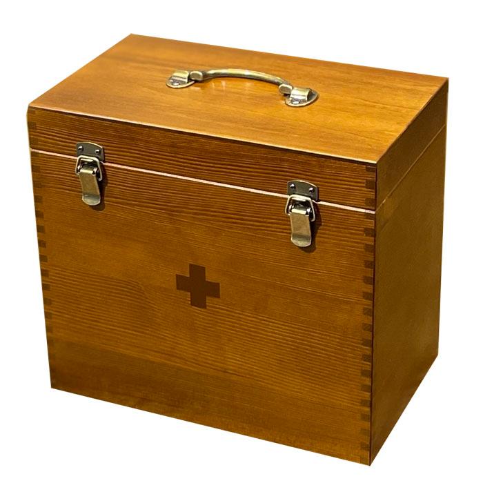 イシグロ 木製救急箱 大 アンティーク調 天然木 I-60033 くすり箱 薬箱