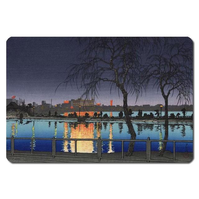 浮世絵シール 川瀬巴水:夜の池畔（不忍池） 133x88mm U133S-12020