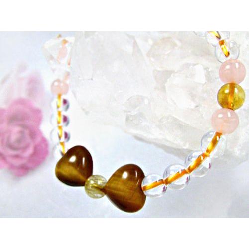 ブレスレット(タイガーアイ,ルチルクォーツ、クリスタル、ローズ