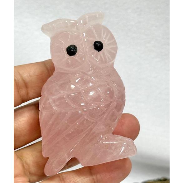 ふくろう ローズクォーツ 彫刻 置物 フクロウ 福朗 不苦労 天然石