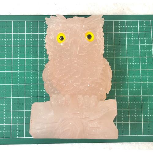 ふくろう ローズクォーツ 彫刻 置物 フクロウ 福朗 不苦労 天然石