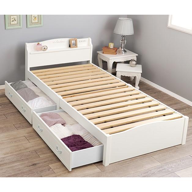 シングルベッド 簡単組立 工具不要 引出し収納・棚・コンセント付き