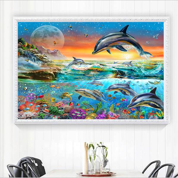 準上級 フル ダイヤモンドアート キット ビーズ刺繍 幻想的 イルカ