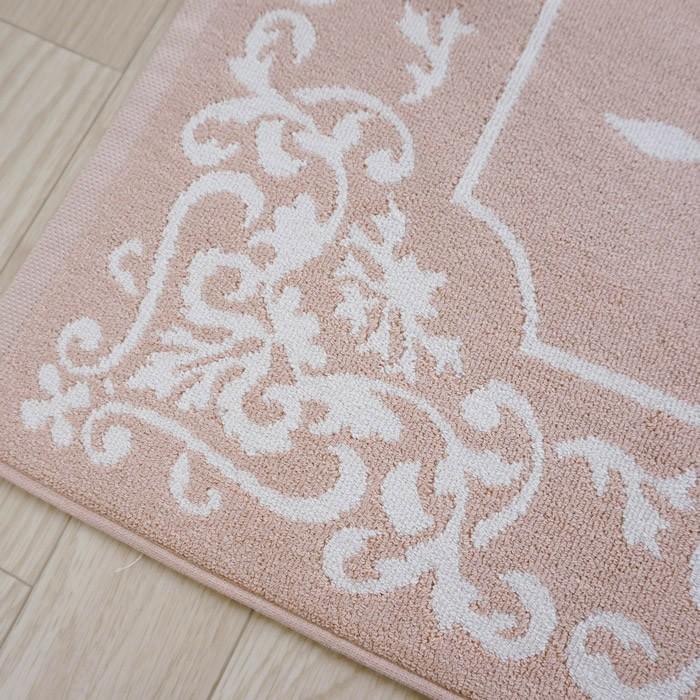 バスマット タオル地 綿100％ ピンク アラベスク 44×70 洗える お風呂