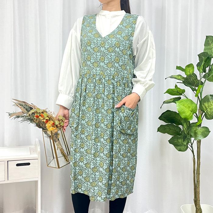 エプロン おしゃれ かぶるだけ 保育士 大人 ミドル 花柄 ワンピース