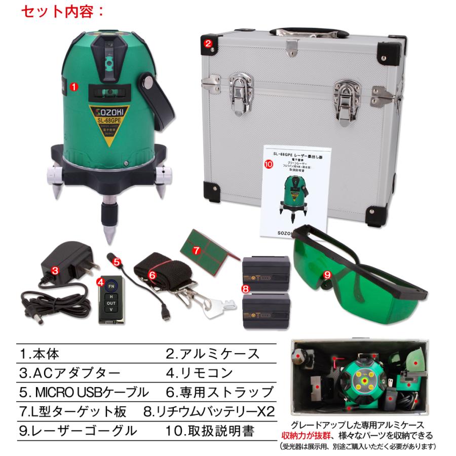 SOZOKI フルライン電子整準グリーンレーザー墨出し器 SL-68GPE 高輝度