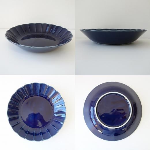 カレー皿 特大 深め 美しい 藍色 和食器 花形 高級 碧海 23cm パスタ皿