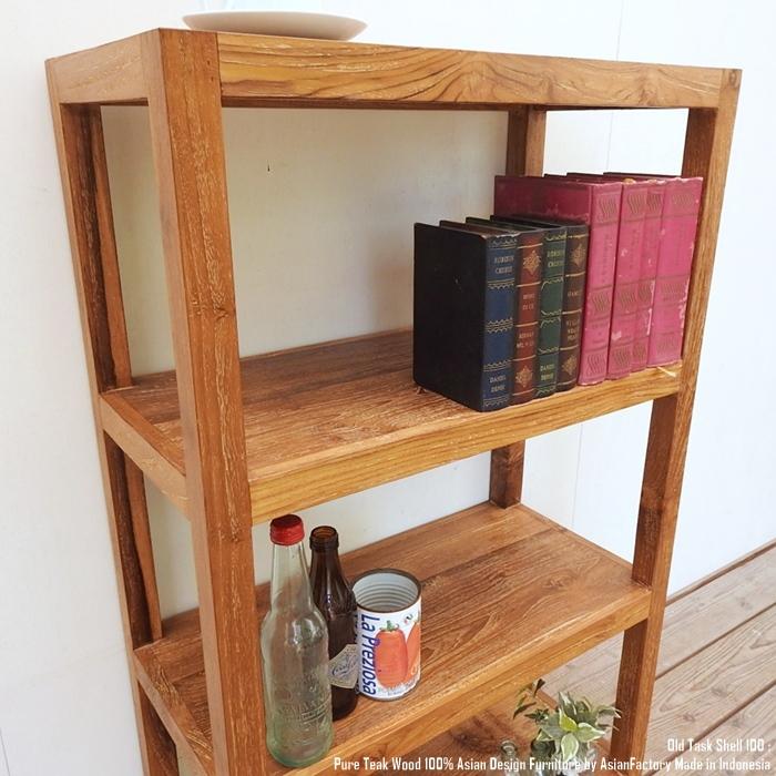 オールドチーク無垢材 4段ラック幅60cm×高さ100cm 送料無料 本棚