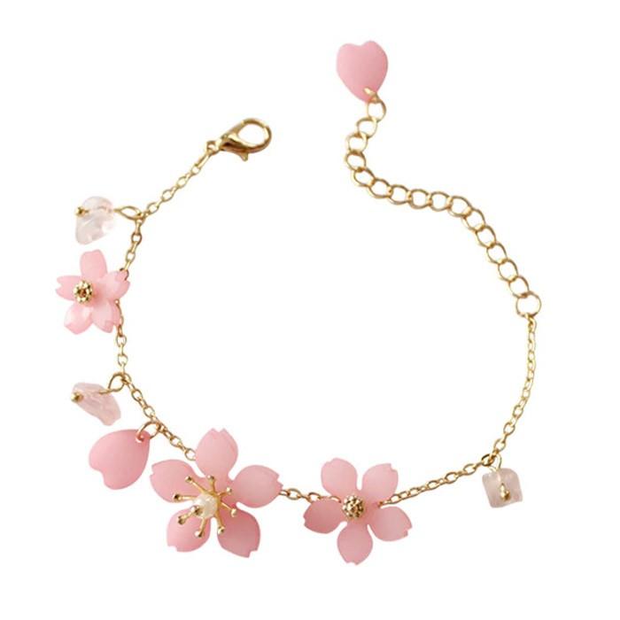 桜 ブレスレット ローズクォーツ バングル 花 フラワー チェーン