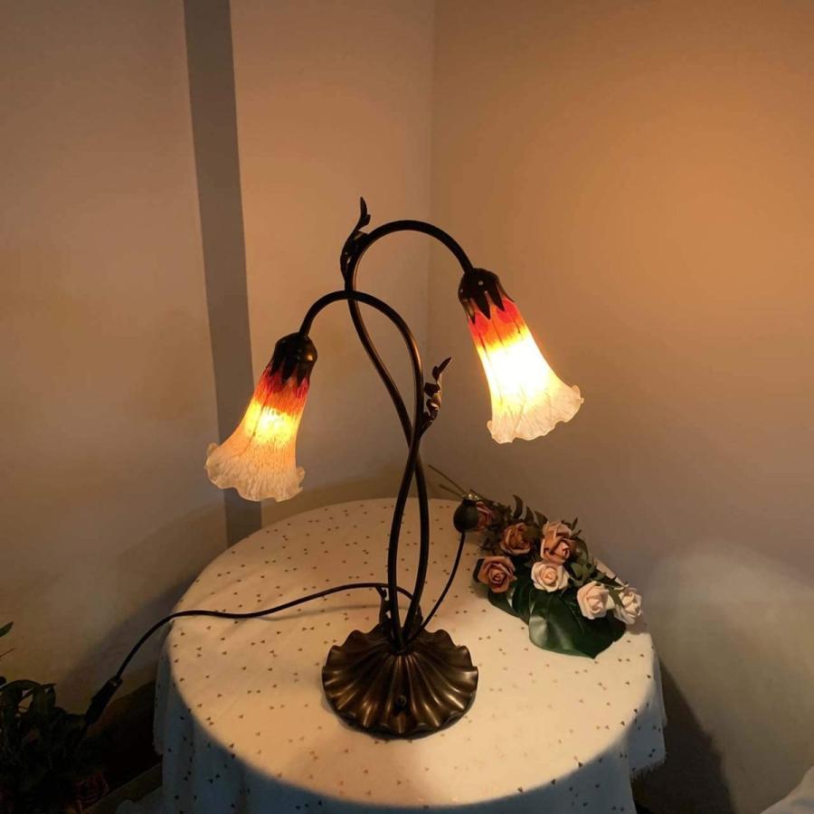 オレンジ色の2ライト、ユリ（百合）の花 ティファニースタイル