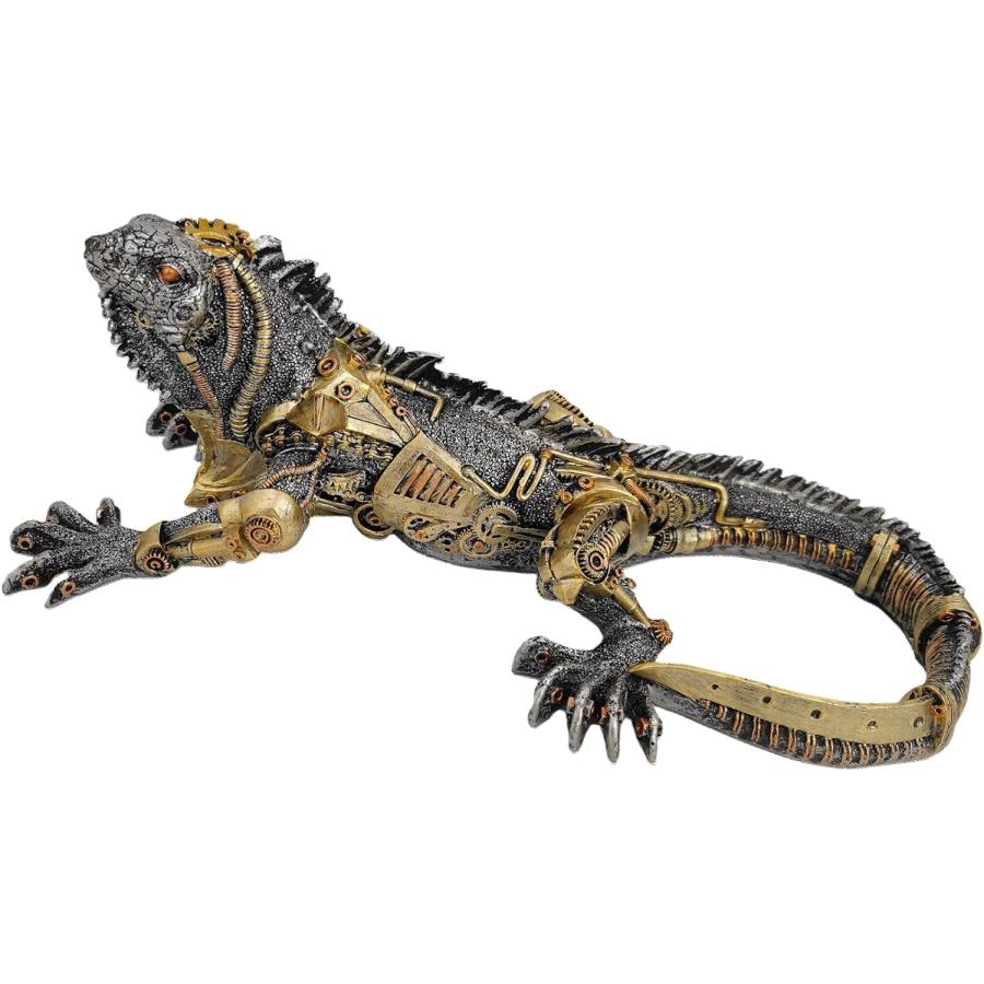 スチームパンク風トカゲグリーンイグアナ彫像サイボーグSFコレクター