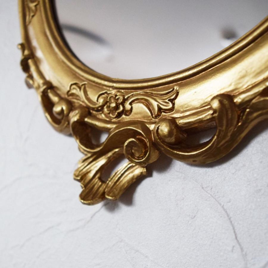 イタリア製 ロココ調 ヨーロピアン 壁掛け鏡 オーバルミラー ゴールド