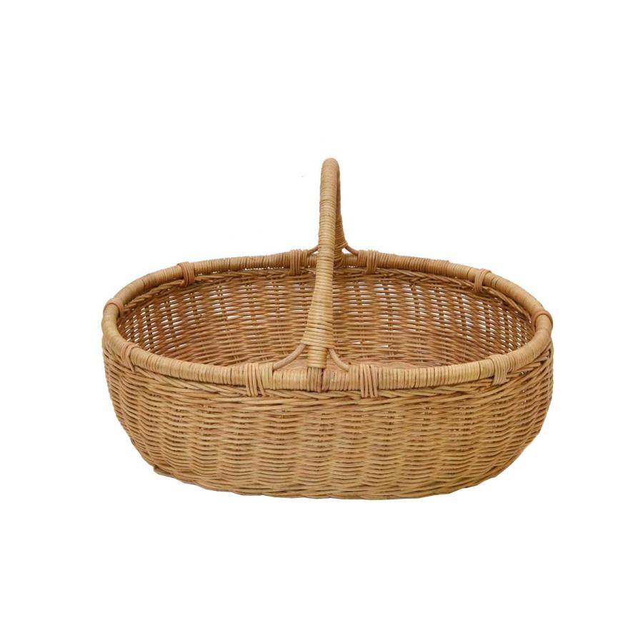 ラタン製かごバッグ 小判型 バスケット 浅型 楕円 L 籐籠 : ラタン