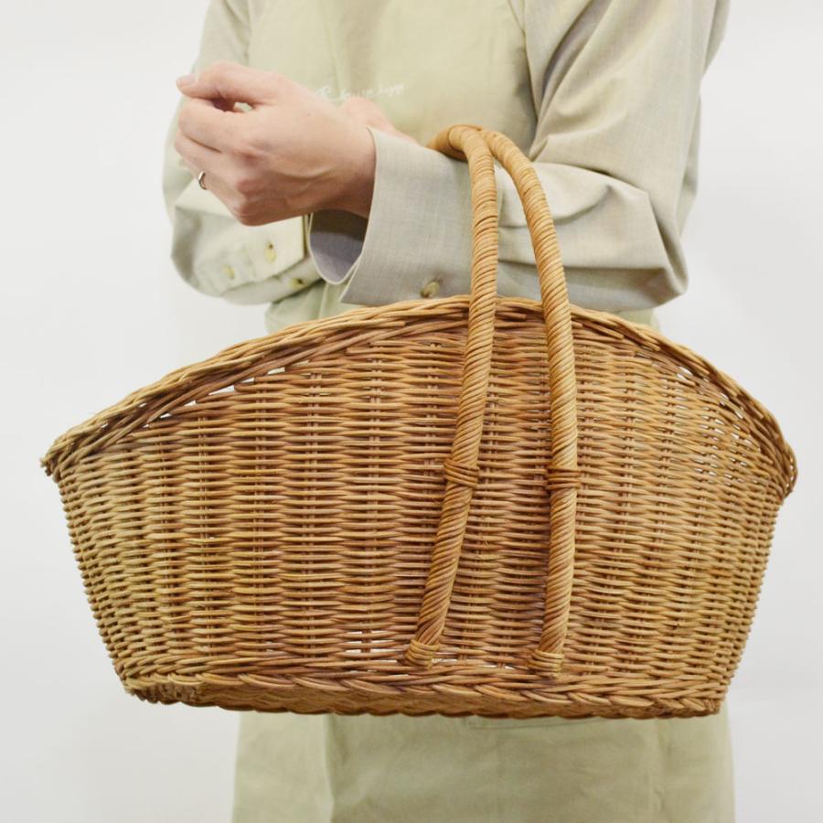 ラタン製かごバッグ 山型 L ピクニックバスケット 三角 籠 : ラタン