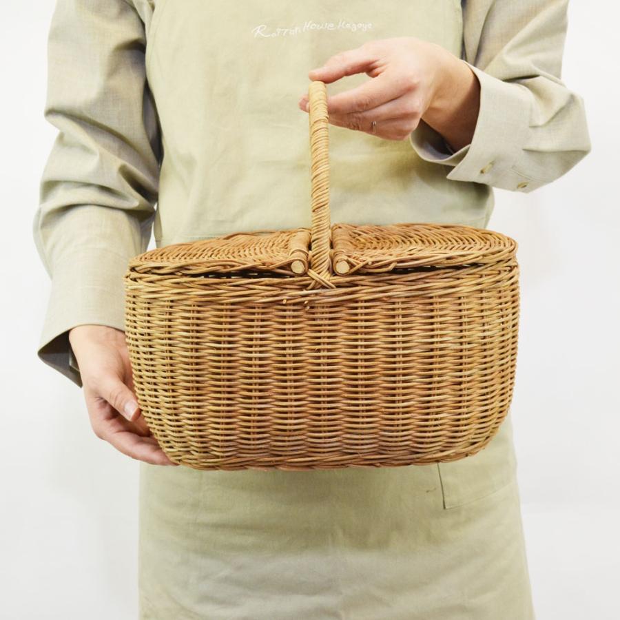 ラタン製 ピクニックバスケット 蓋つき オーバル L 籐籠 : ラタン