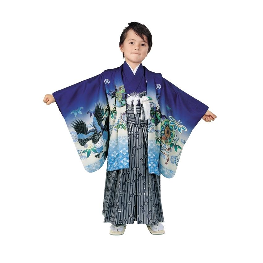 R・K 5歳 男児 アンサンブル・袴セット 鷹 青 対応身長110cm 七五三 3