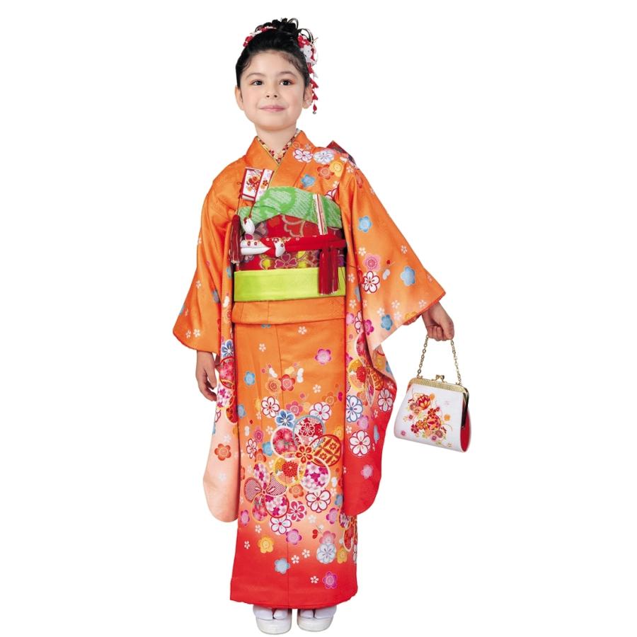R・K 7歳きもの(四つ身)セット 梅 朱色 対応身長120cm 七五三 3歳 7歳