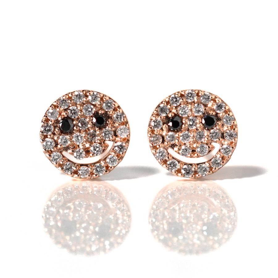 K18 mini スマイル パヴェ ダイヤモンド ピアス キラめくニコちゃん