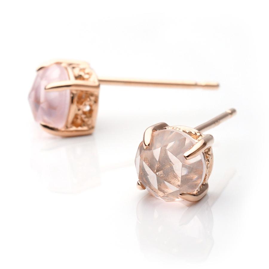 輝くロマンティック K18 ローズカット ローズクォーツ ピアス 美しいく